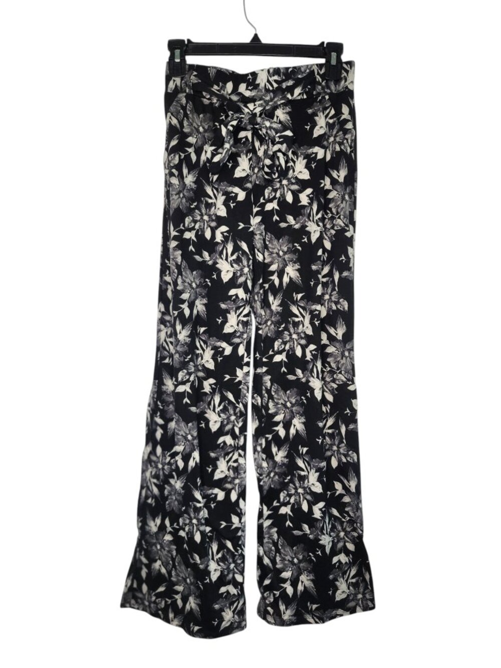 Joe B Black and White Floral Print Tie Waist Pants Size Small